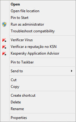 Context menu of an object in Microsoft Windows
