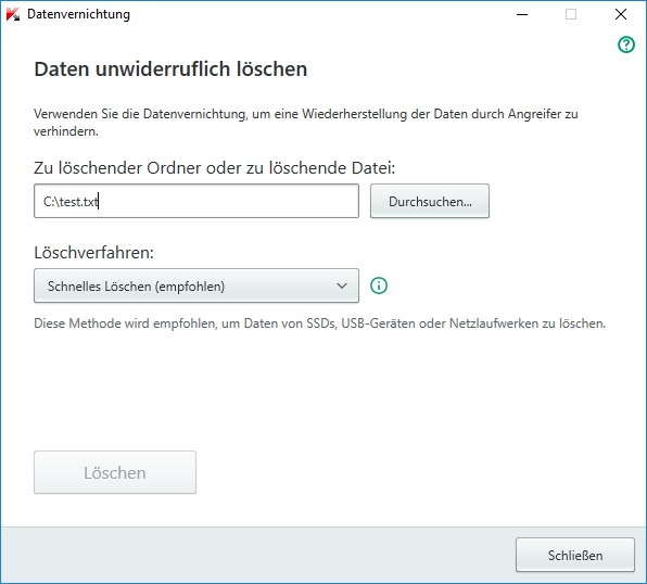 Fenster Datenvernichtung