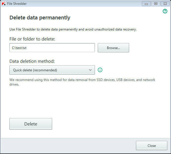 File Shredder window