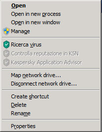Menu di scelta rapida di un oggetto in Microsoft Windows