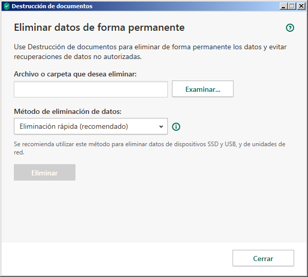 Ventana Destrucción de documentos