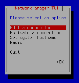 A captura de tela mostra a janela de seleção de configurações de rede.