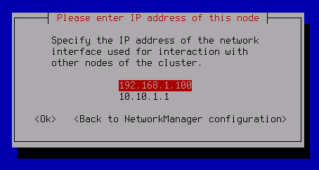 A captura de tela mostra a janela para selecionar o endereço IP do adaptador de rede.