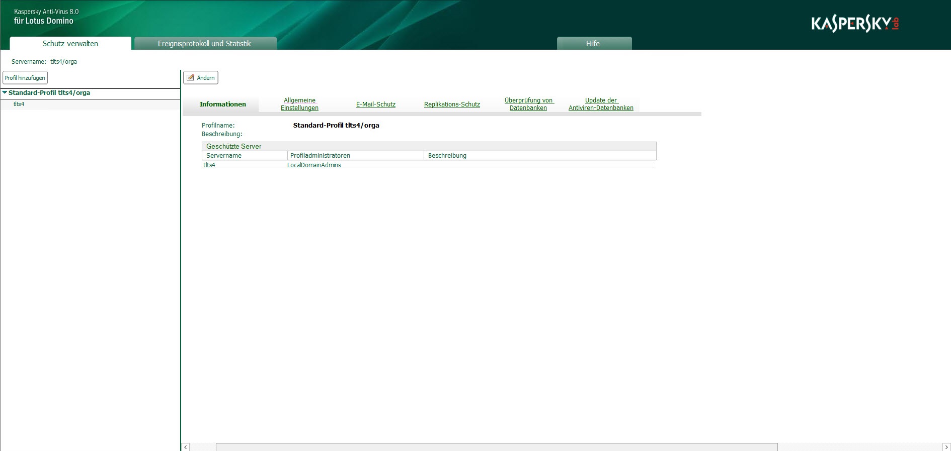 Fenster der Datenbank Control Center