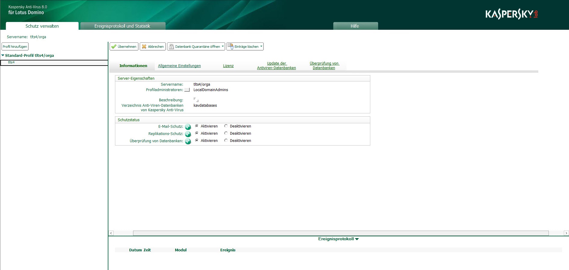 Untersuchung von Datenbanken aktivieren und deaktivieren