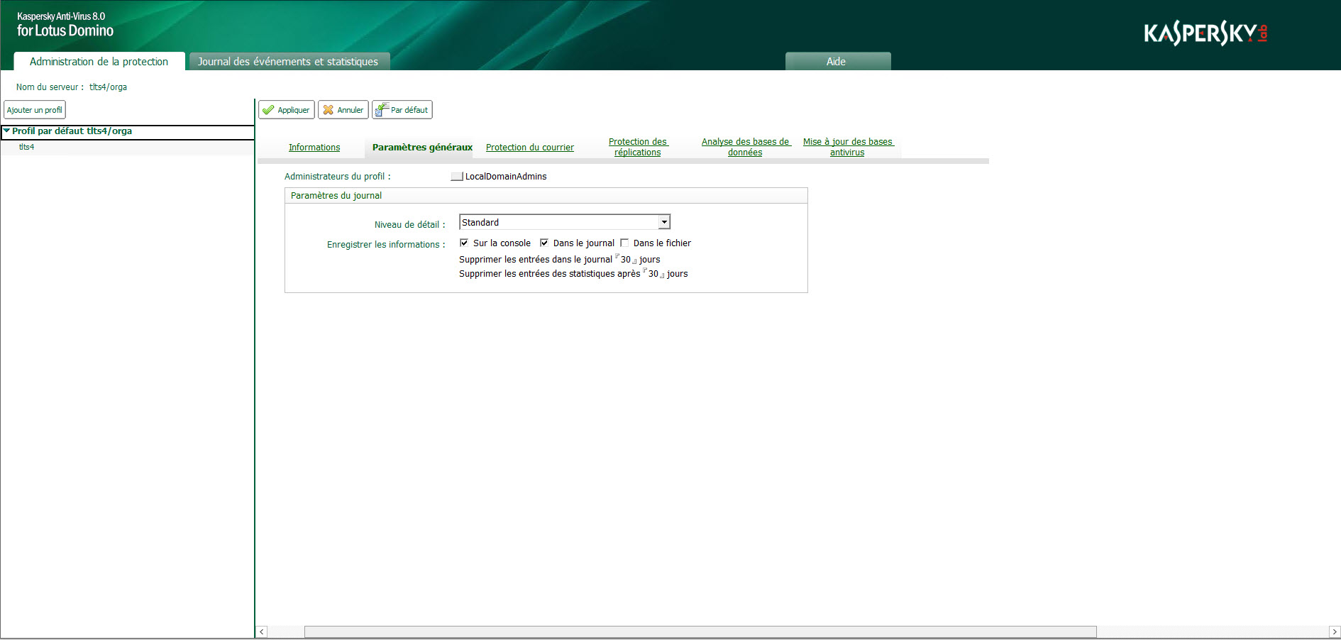 Configuration de la durée de conservation des statistiques.