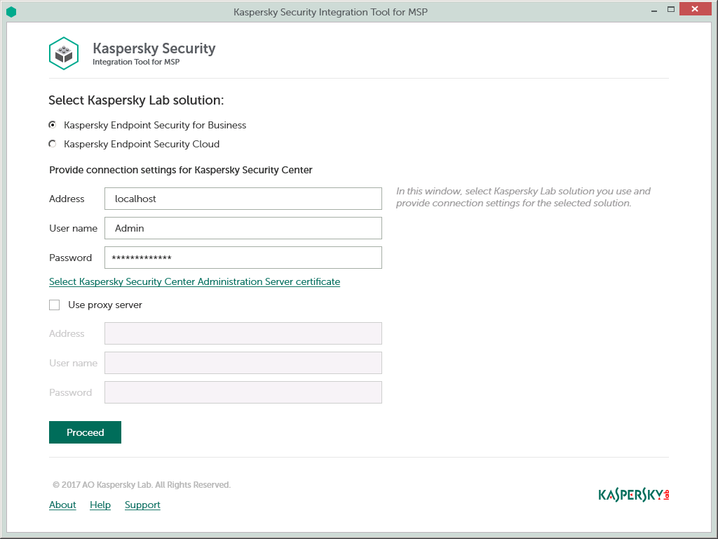 Connecting To Kaspersky Security Center Administration Server