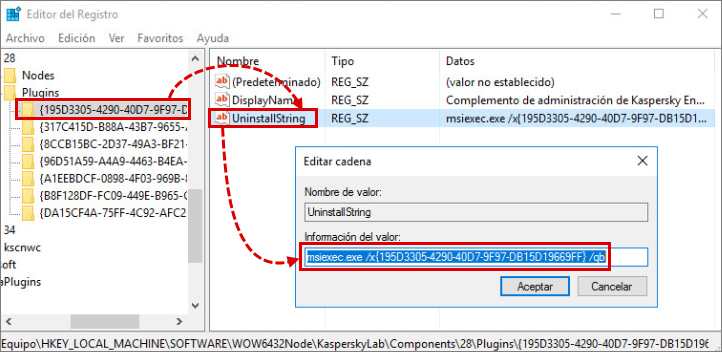 El parámetro UninstallString en el registro del sistema de Windows 