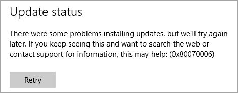 Błąd aktualizacji w usłudze Windows Update. Kod błędu to 0x80070006.